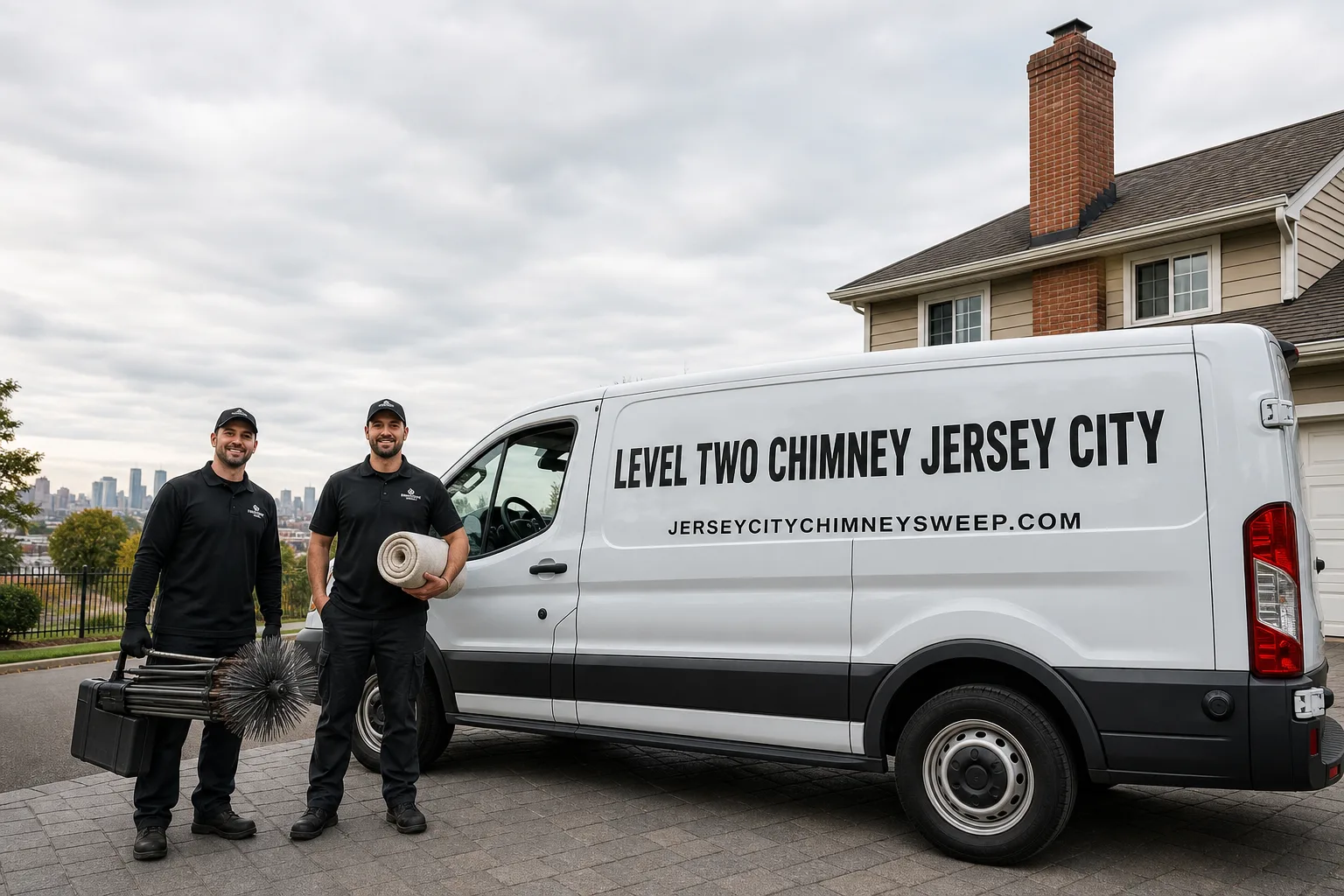 Level Two Chimney Jersey City chimney cleaning service vehicle and crew in Jersey City, NJ
